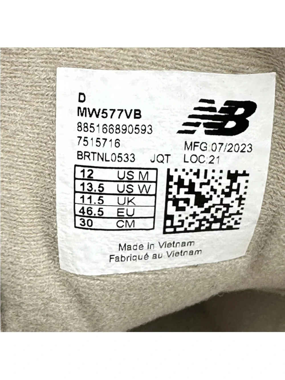 New Balance 577 Walking Shoes Mens 12 D Wide Beige Leather Hook Loop MW577VB
